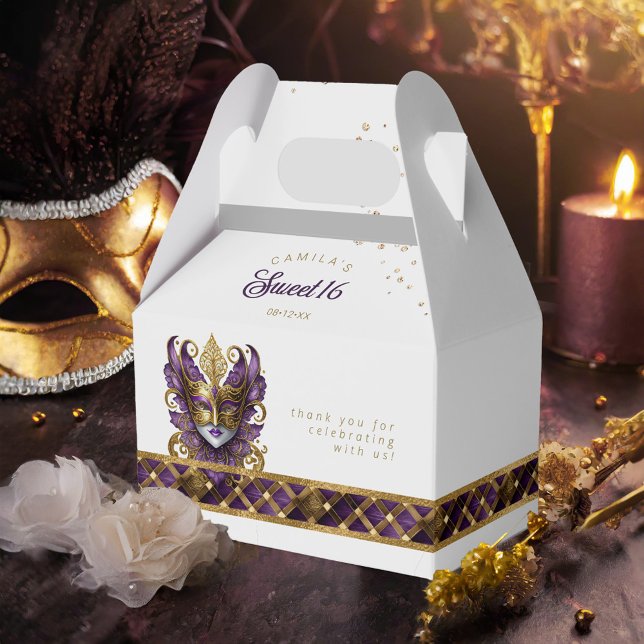 Masquerade Mask Motif Harlequin Purple Gold ID1032 Favour Box (Creator Uploaded)