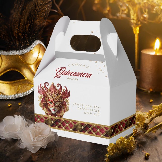 Masquerade Mask Motif Harlequin Red Gold ID1031 Favour Box (Creator Uploaded)