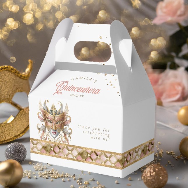 Masquerade Mask Motif Harlequin Rose Gold ID1031 Favour Box (Creator Uploaded)