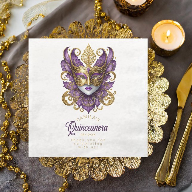 Masquerade Mask Motif Purple Gold White ID1031 Napkin (Creator Uploaded)
