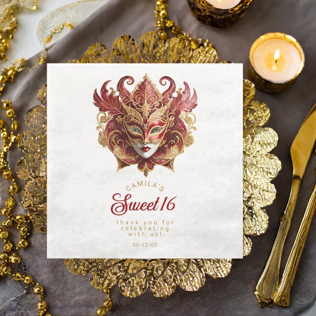 Masquerade Mask Motif Red Gold White ID1032 Napkin (Creator Uploaded)