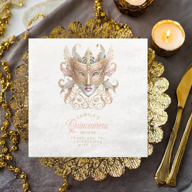Masquerade Mask Motif Rose Gold White ID1031 Napkin (Creator Uploaded)