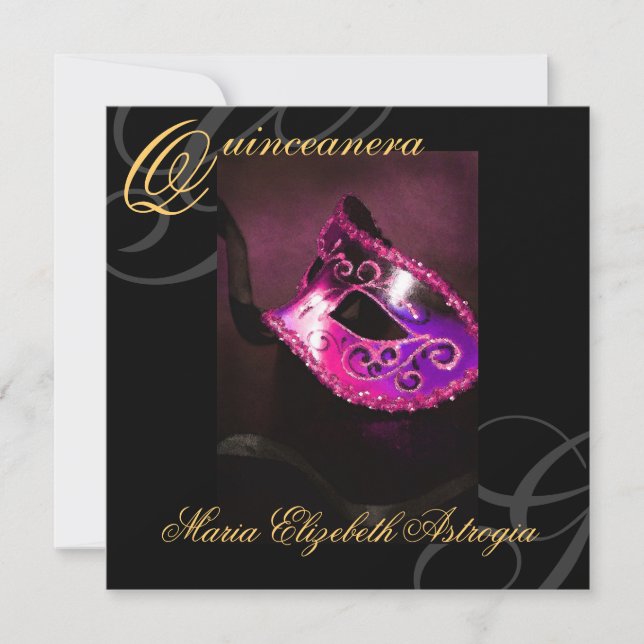 Masquerade Mask Pink Quinceanera Party Invitation (Front)