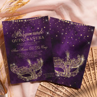 Masquerade mask purple gold glitter quinceanera