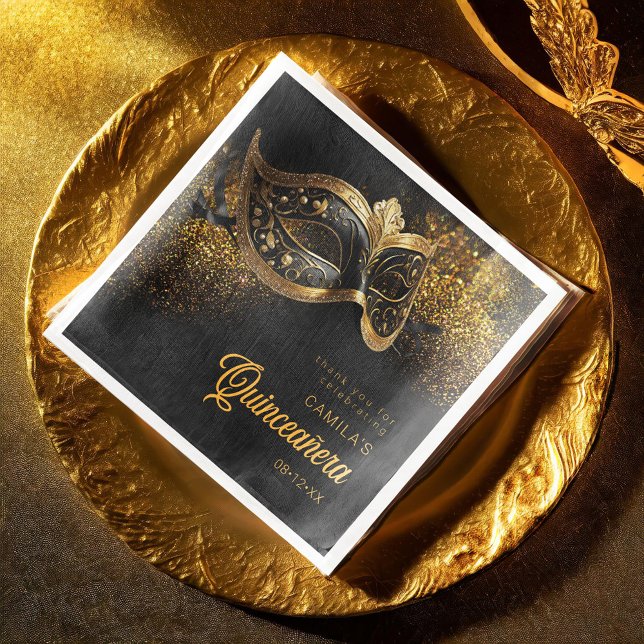 Masquerade Mask Quinceanera Black Gold ID1031 Napkin (Creator Uploaded)