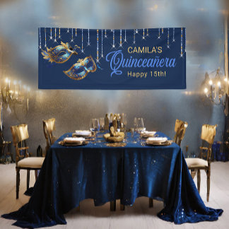 Masquerade Mask Quinceañera Blue Gold ID1031 Banner