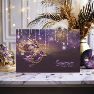 Masquerade Mask Quinceañera Purple Gold ID1031 Guest Book