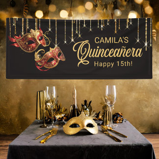 Masquerade Mask Quinceañera Red Gold ID1031 Banner