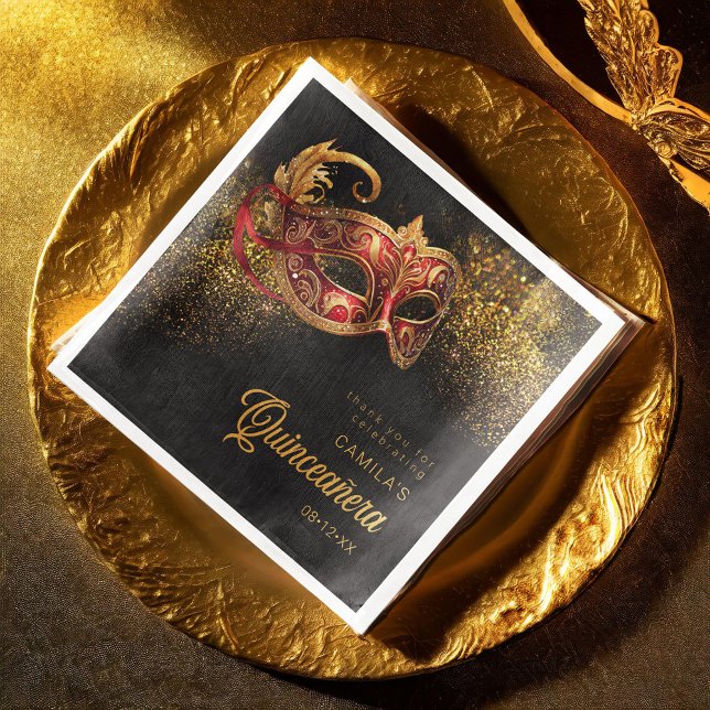 Masquerade Mask Quinceanera Red Gold ID1031 Napkin (Creator Uploaded)
