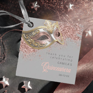 Masquerade Mask Quinceanera Rose Gold ID1031 Favour Tags