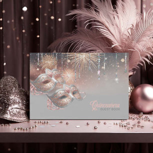 Masquerade Mask Quinceañera Rose Gold ID1031 Guest Book