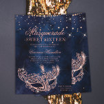 Masquerade mask rose gold glitter sparkle Sweet 16 Invitation<br><div class="desc">A modern,  chic and glamourous sweet sixteen with a hand drawn rose gold glitter masquerade mask with rose gold glitter diamond sparkles on a dark navy blue watercolor background.</div>