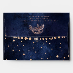 Masquerade mask rose gold glitter Sweet 16 address Envelope