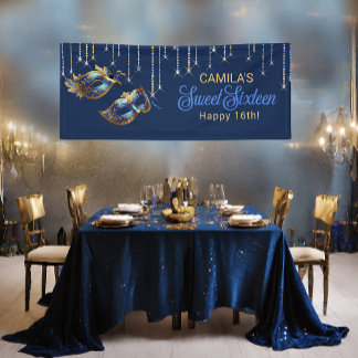 Masquerade Mask Sweet 16 Blue Gold ID1032 Banner