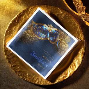 Masquerade Mask Sweet 16 Blue Gold ID1032 Napkin