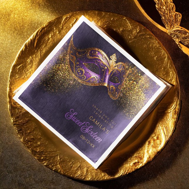 Masquerade Mask Sweet 16 Purple Gold ID1032 Napkin (Creator Uploaded)