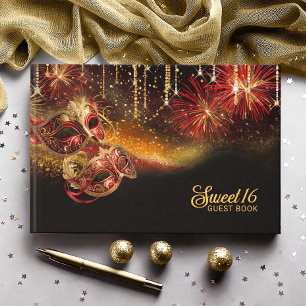 Masquerade Mask Sweet 16 Red Gold ID1032 Guest Book