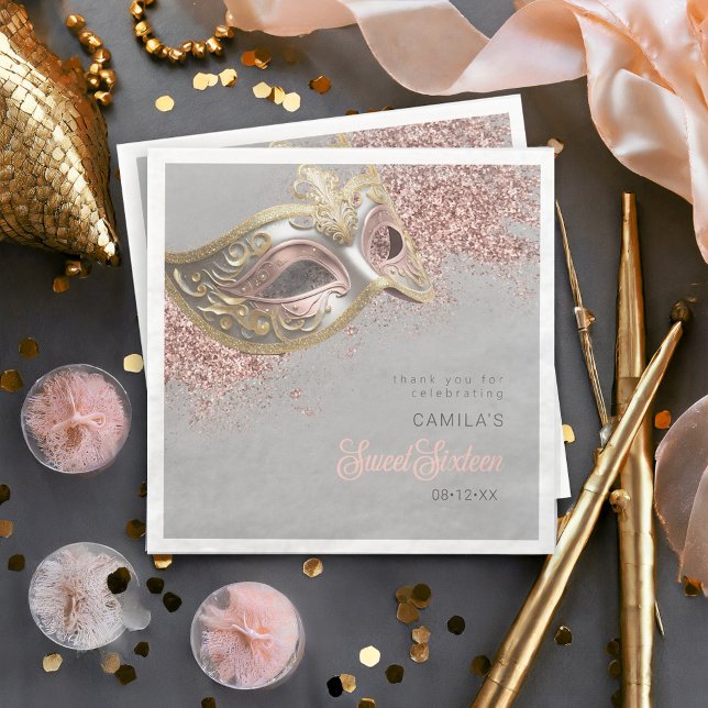 Masquerade Mask Sweet 16 Rose Gold ID1032 Napkin (Creator Uploaded)