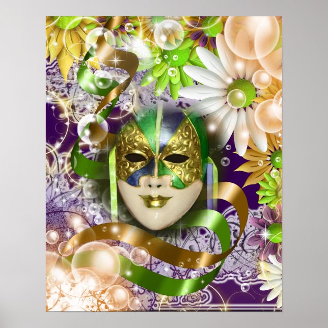Masquerade mask venetian green purple poster (Front)