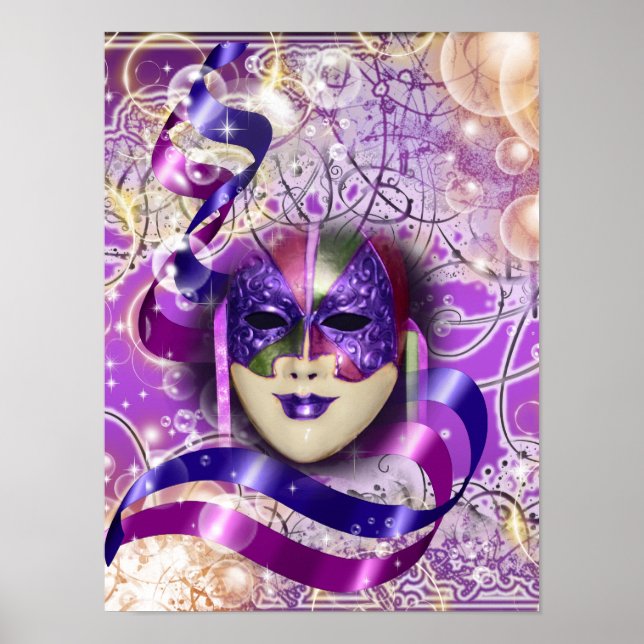 Masquerade mask venetian purple pink poster (Front)