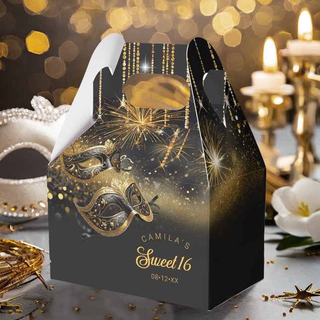 Masquerade Masks Sweet Sixteen Black Gold ID1032 Favour Box (Creator Uploaded)