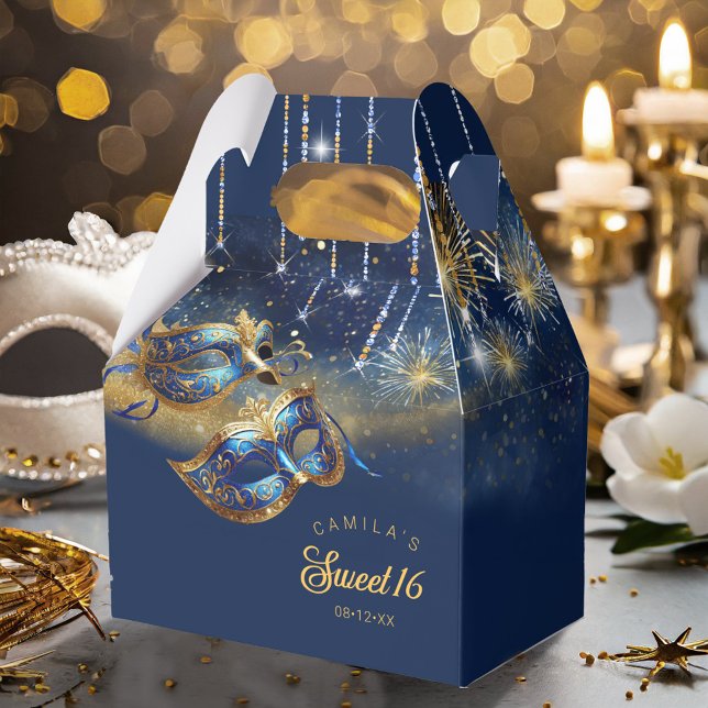 Masquerade Masks Sweet Sixteen Blue Gold ID1032 Favour Box (Creator Uploaded)