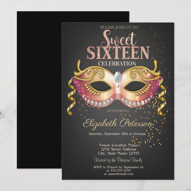 Masquerade,Masque,Confetti Sweet 16 Invitation (Front/Back)