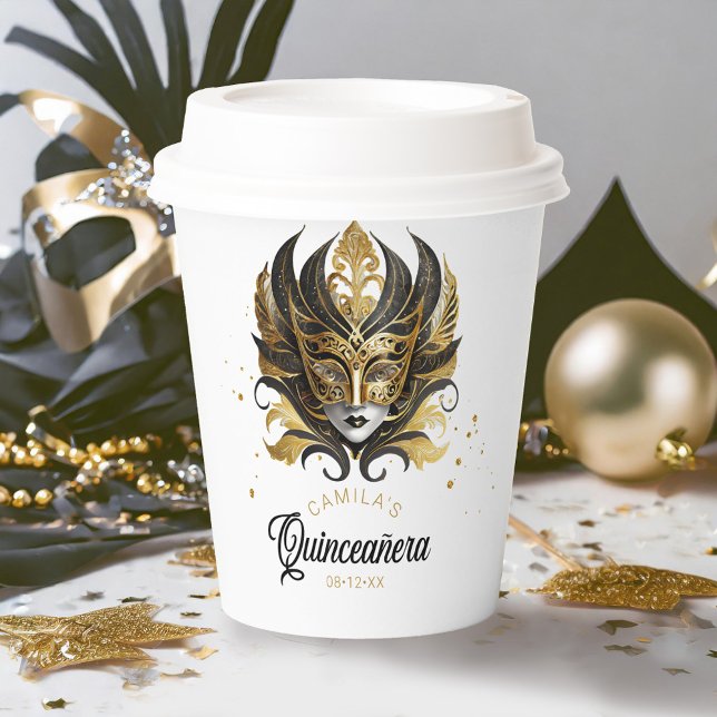 Masquerade Motif Quinceanera Black Gold ID1031 Paper Cups (Creator Uploaded)