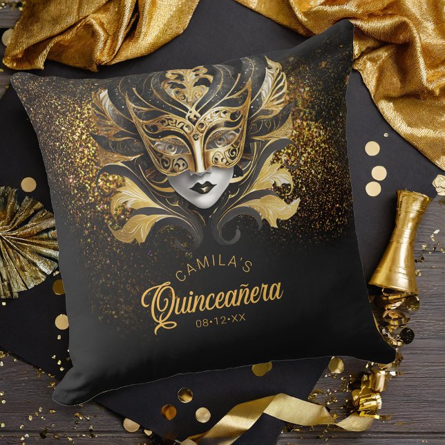 Masquerade Motif Quinceanera Black Gold V2 ID1031 Cushion (Creator Uploaded)