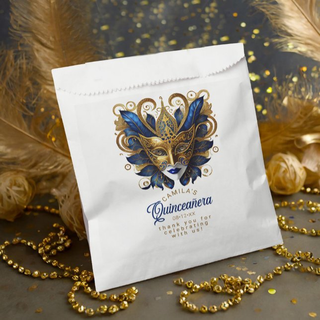 Masquerade Motif Quinceanera Blue Gold ID1031 Favour Bags (Creator Uploaded)