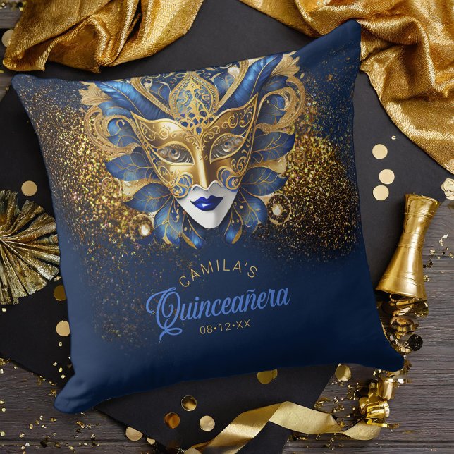 Masquerade Motif Quinceanera Blue Gold V2 ID1031 Cushion (Creator Uploaded)