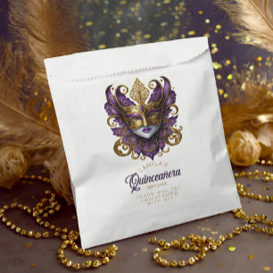 Masquerade Motif Quinceanera Purple Gold ID1031 Favour Bags