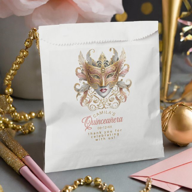 Masquerade Motif Quinceanera Rose Gold ID1031 Favour Bags (Creator Uploaded)