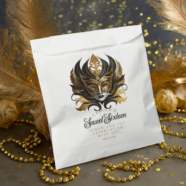 Masquerade Motif Sweet 16 Black Gold ID1032 Favour Bags (Creator Uploaded)