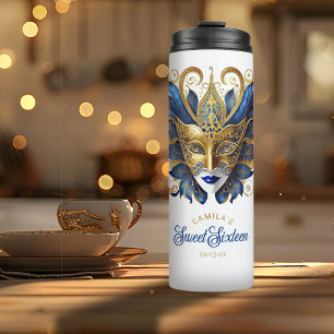 Masquerade Motif Sweet 16 Blue Gold ID1032 Thermal Tumbler