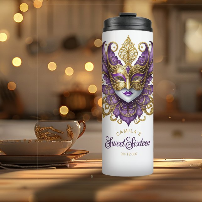 Masquerade Motif Sweet 16 Purple Gold ID1032 Thermal Tumbler (Creator Uploaded)