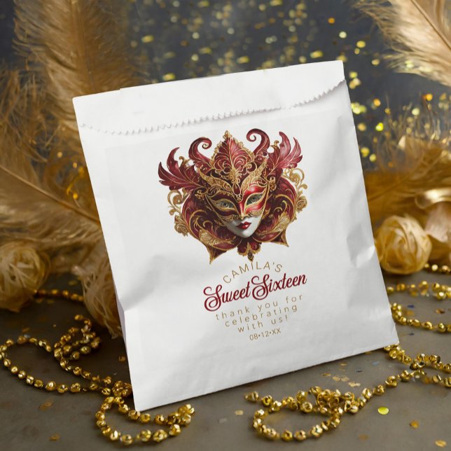 Masquerade Motif Sweet 16 Red Gold ID1032 Favour Bags (Creator Uploaded)