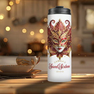 Masquerade Motif Sweet 16 Red Gold ID1032 Thermal Tumbler