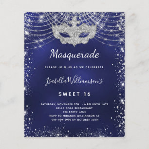 Masquerade navy blue silver Sweet 16 invitation