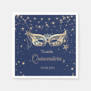 Masquerade, Navy Blue Stars  Quinceañera  Napkin