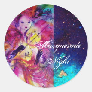 MASQUERADE NIGHT Carnival Musician in Pink Costume Classic Round Sticker