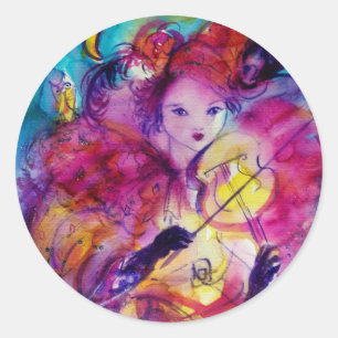 MASQUERADE NIGHT Carnival Musician in Pink Costume Classic Round Sticker