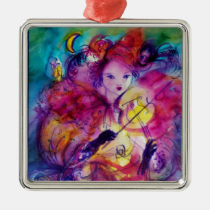 MASQUERADE NIGHT Carnival Musician in Pink Costume Metal Tree Decoration