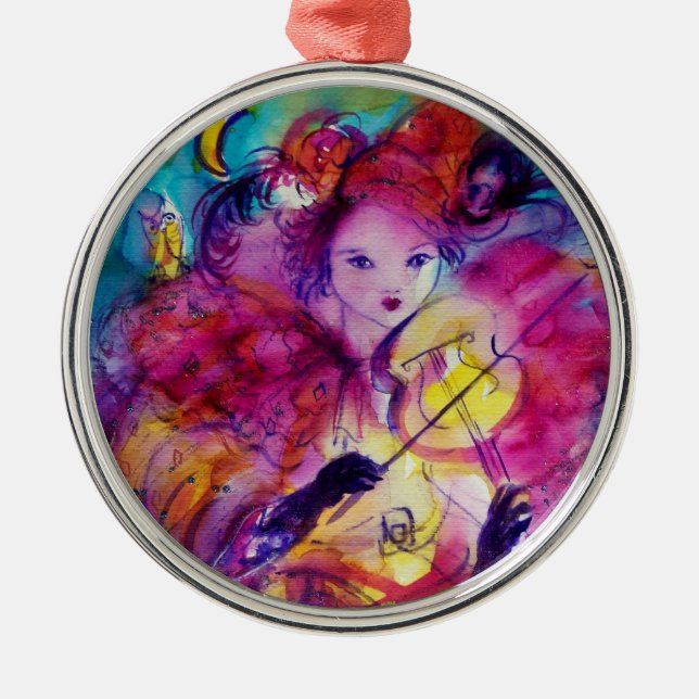 MASQUERADE NIGHT Carnival Musician in Pink Costume Metal Tree Decoration (Front)