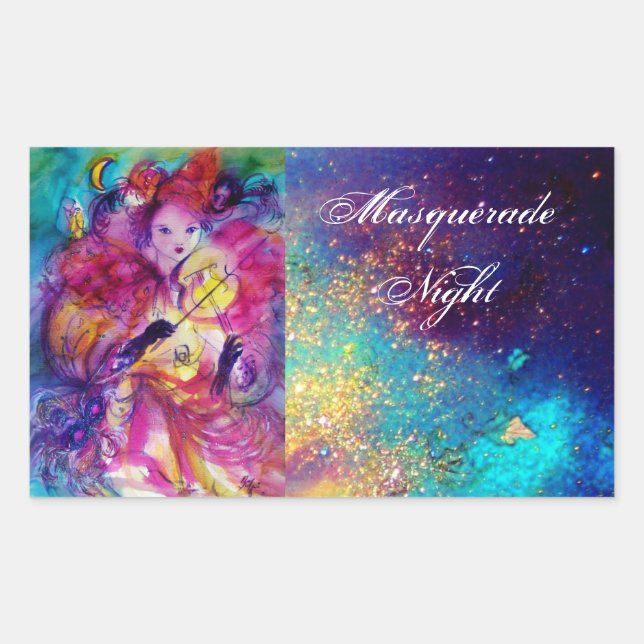 MASQUERADE NIGHT Carnival Musician in Pink Costume Rectangular Sticker (Front)