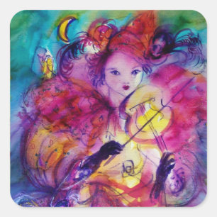 MASQUERADE NIGHT Carnival Musician in Pink Costume Square Sticker