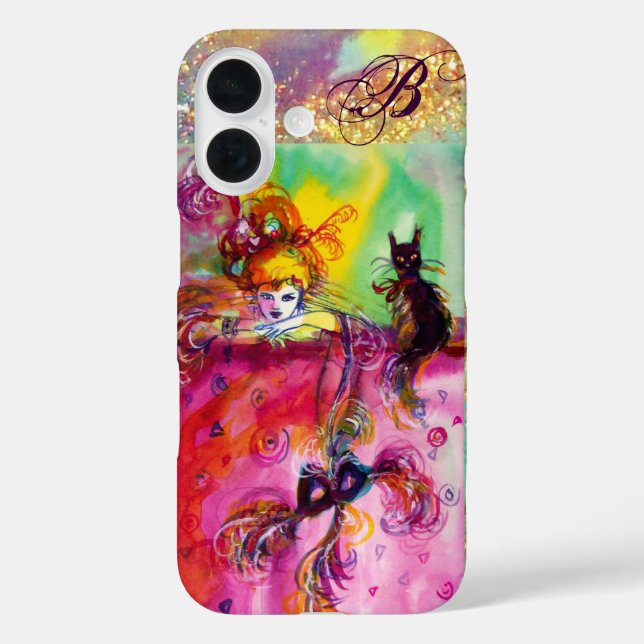 MASQUERADE NIGHT / LADY WITH BLACK CAT MONOGRAM Case-Mate iPhone CASE (Back)