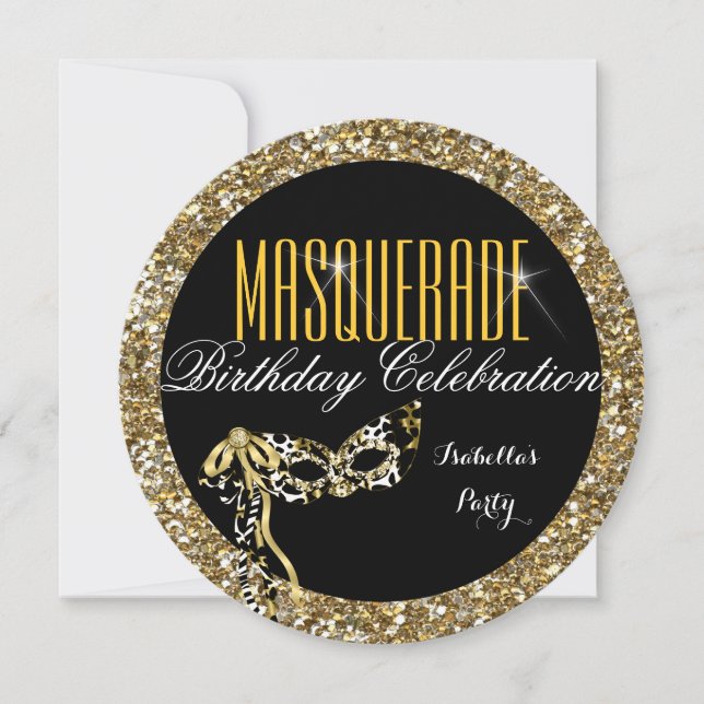 Masquerade Party Birthday Gold Glitter Wild Mask Invitation (Front)