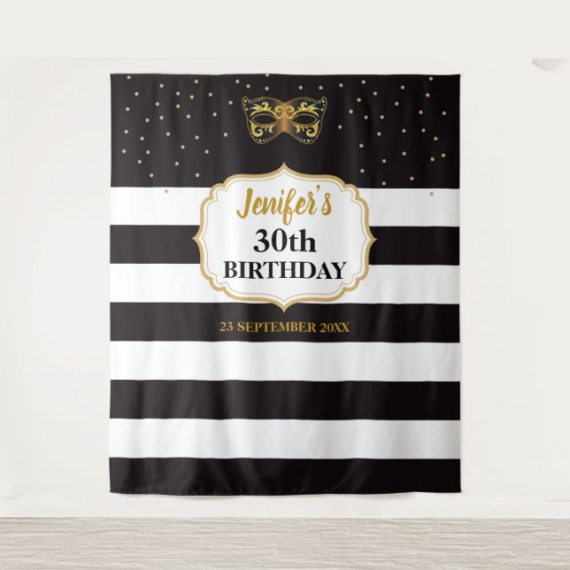 Masquerade Party Birthday Party Tapestry Backdrop (Front)