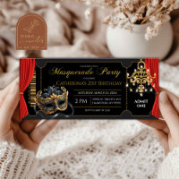 Masquerade Party Birthday Ticket Invitation